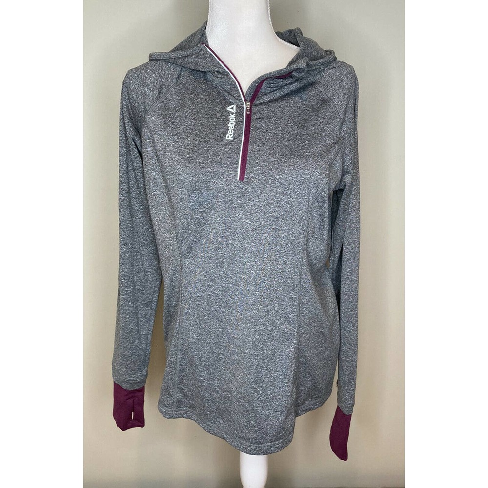 REEBOK Women’s Gray Half Zip Pullover Hooded Top L